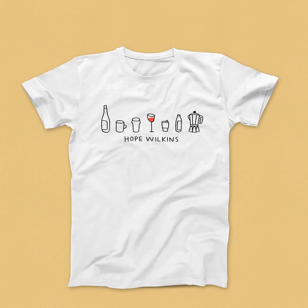 SOLD OUT - Hope Wilkins Cups & Bottles Design White Tee